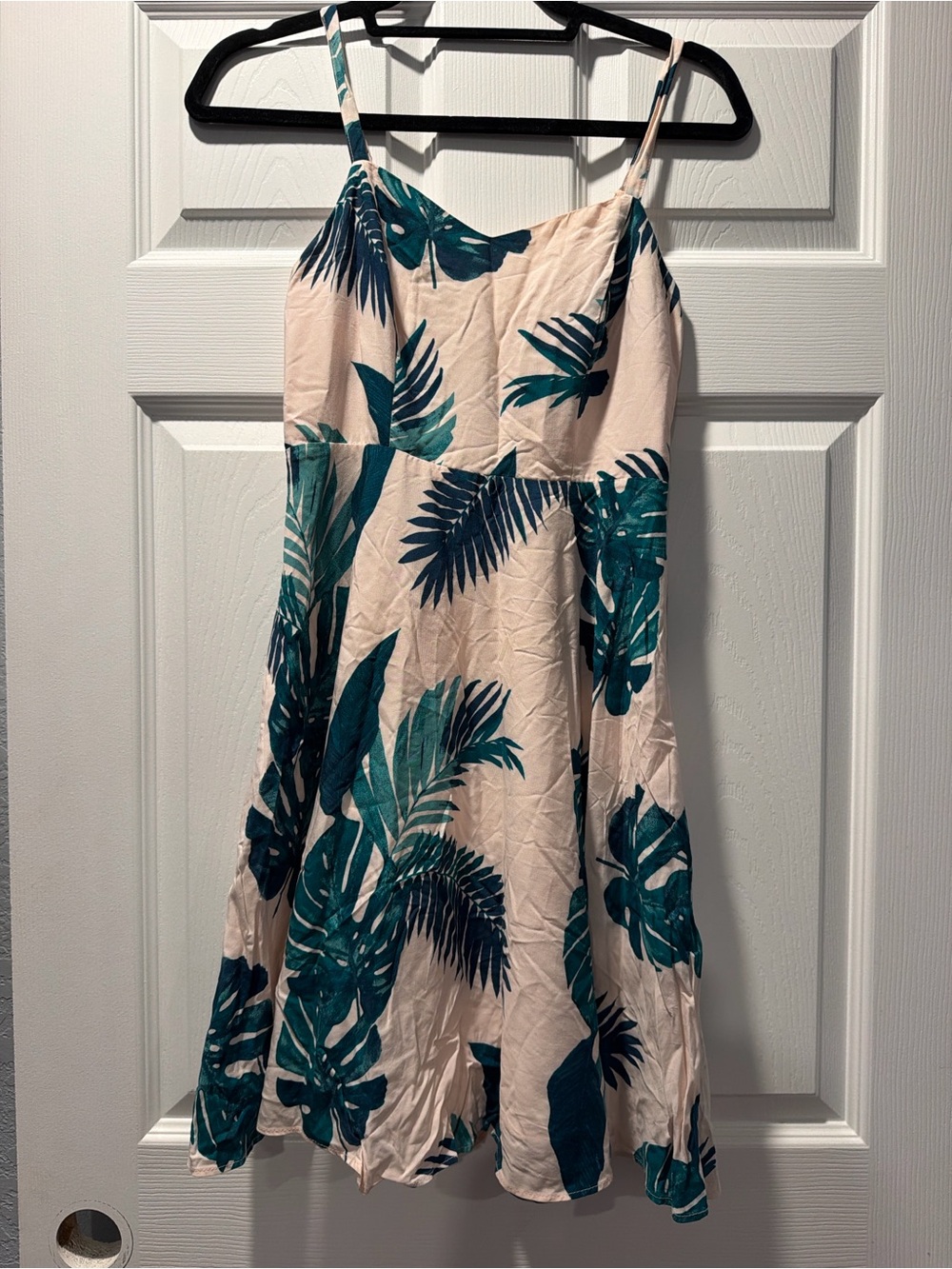 Old Navy Teal Palm-Print Spaghetti Strap Mini Dress